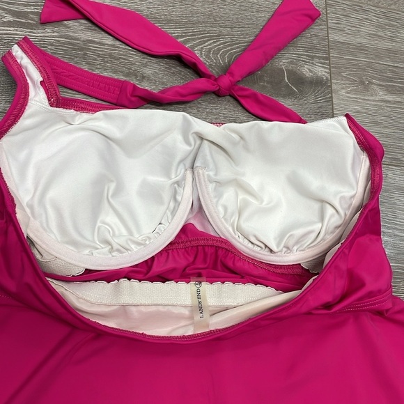 Lands’ End Pink Swim Dress Underwire Halter Top Coverup Tankini Swimsuit 12 - Picture 10 of 13